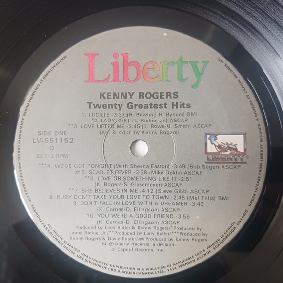 Kenny Rogers Twenty Greatest Hits vinyl record, 1983 original record - Picture 11 of 11